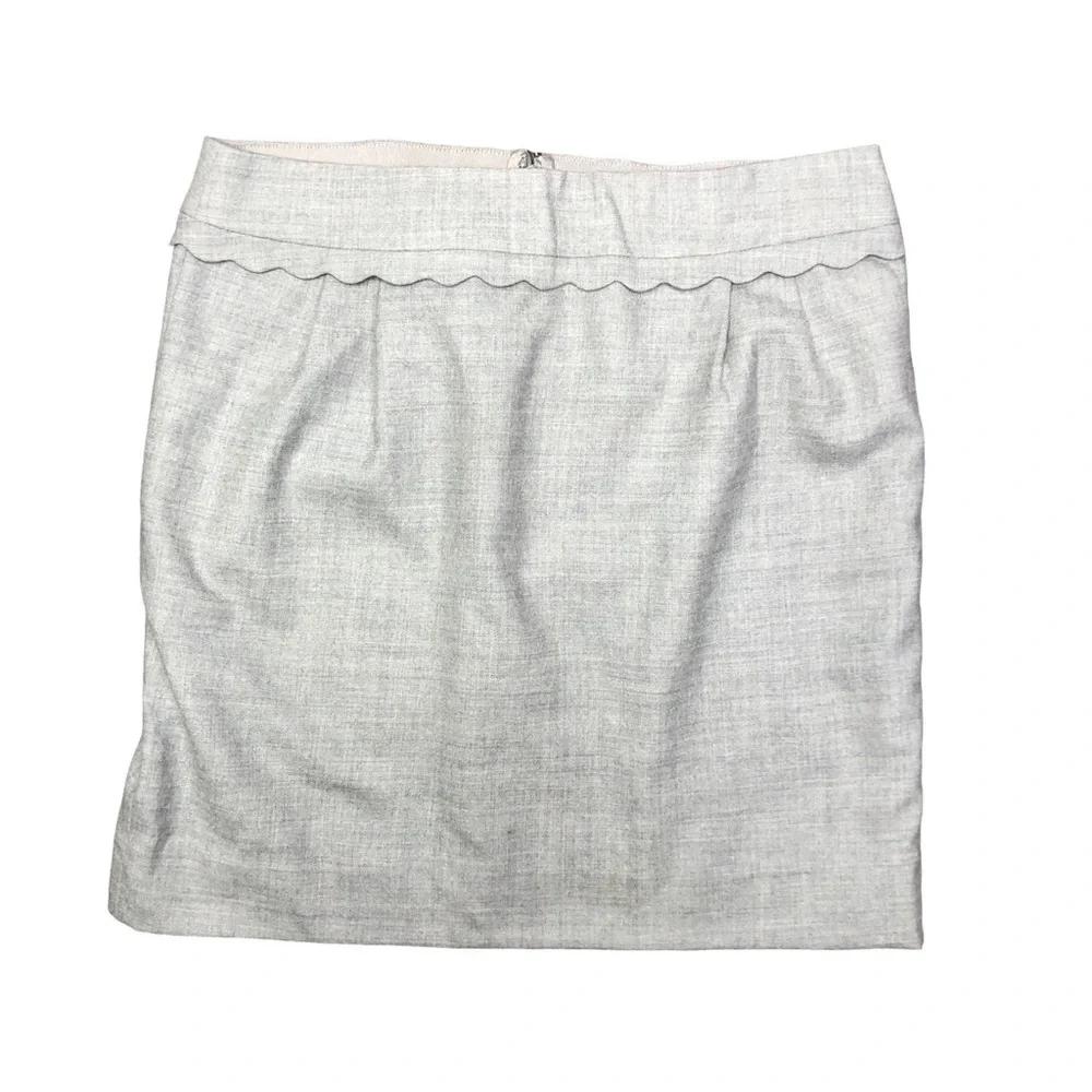 J. Crew light grey lightweight wool mini skirt scalloped 8